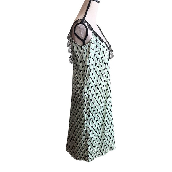 Future Collective Green Black Geometric Lace Trim Satin Slip Dress Women's XS - Picture 4 of 12
